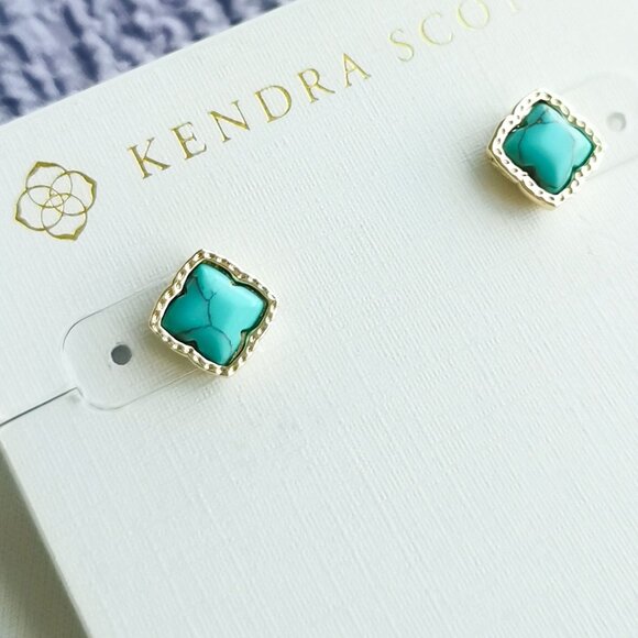 Kendra Scott Variegated Turquoise Magnesite Stud Earrings in Gold - Picture 2 of 4